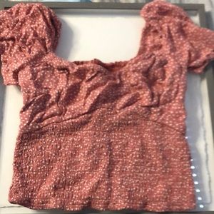 Pink dotted off the shoulder tank